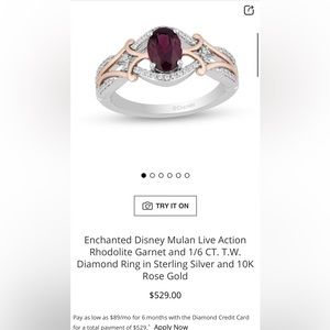 Zales Disney enchanted mulan diamond/ gemstone ring. Silver and rose gold
